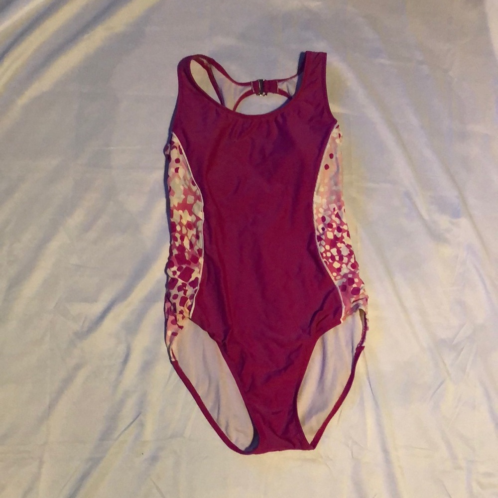 Pink one piece swimsuit with print on sides size M